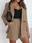Women Plain Pocket Stitching Two-Piece Set Daily Long Sleeve Casual Spring/Fall Top With Pants Matching Set