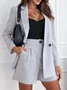 Women Plain Pocket Stitching Two-Piece Set Daily Long Sleeve Casual Spring/Fall Top With Pants Matching Set