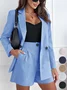 Women Plain Pocket Stitching Two-Piece Set Daily Long Sleeve Casual Spring/Fall Top With Pants Matching Set