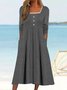 Women's Long Sleeve Spring/Fall Plain Buckle Dress Square Neck Daily Going Out Casual Maxi X-Line