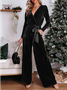 Women's Plain V Neck Long Sleeve Casual Spring/Fall Velvet Jumpsuit