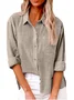 Women's Long Sleeve Shirt Spring/Fall Plain Cotton Shirt Collar Daily Going Out Casual Top