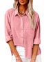 Women's Long Sleeve Shirt Spring/Fall Plain Cotton Shirt Collar Daily Going Out Casual Top
