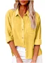 Women's Long Sleeve Shirt Spring/Fall Plain Cotton Shirt Collar Daily Going Out Casual Top
