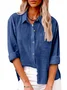 Women's Long Sleeve Shirt Spring/Fall Plain Cotton Shirt Collar Daily Going Out Casual Top