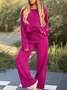 Women's Plain Buckle Two-Piece Set Daily Long Sleeve Casual Spring/Fall Top With Pants Matching Set