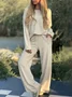 Women's Plain Buckle Two-Piece Set Daily Long Sleeve Casual Spring/Fall Top With Pants Matching Set