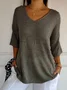 Women's Spring/Fall Plain Casual Three Quarter Sleeve V Neck Yarn/Wool Yarn Sweater
