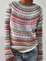 Women's Spring/Fall Ethnic Casual Long Sleeve Crew Neck Yarn/Wool Yarn Sweater