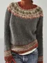 Women's Spring/Fall Ethnic Casual Long Sleeve Crew Neck Yarn/Wool Yarn Sweater