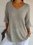 Women's Spring/Fall Plain Casual Three Quarter Sleeve V Neck Yarn/Wool Yarn Sweater