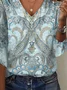 Women's Three Quarter Sleeve Tee T-shirt Spring/Fall Paisley Jersey V Neck Daily Going Out Casual Top Green