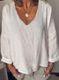 Women Plain Long Sleeve Blouse Spring/Fall V Neck Daily Casual Top
