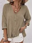 Women Plain Long Sleeve Shirt Spring/Fall V Neck Daily Casual Top