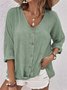 Women Plain Long Sleeve Shirt Spring/Fall V Neck Daily Casual Top