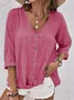 Women Plain Long Sleeve Shirt Spring/Fall V Neck Daily Casual Top