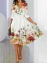 Women's Three Quarter Sleeve Spring/Fall Floral Dress V Neck Daily Going Out Casual Midi A-Line Fit & Flare Dress