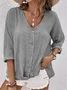 Women Plain Long Sleeve Shirt Spring/Fall V Neck Daily Casual Top