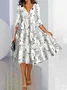 Women's Three Quarter Sleeve Spring/Fall Floral Dress V Neck Daily Going Out Casual Midi A-Line Fit & Flare Dress