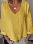 Women Plain Long Sleeve Blouse Spring/Fall V Neck Daily Casual Top