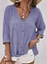 Women Plain Long Sleeve Shirt Spring/Fall V Neck Daily Casual Top