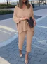 Women's Plain Two-Piece Set Daily Long Sleeve Casual Spring/Fall Top With Pants Matching Set