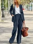 Women Plain Two-Piece Set Daily Long Sleeve Casual Spring/Fall Top With Pants Matching Set