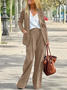 Women Plain Two-Piece Set Daily Long Sleeve Casual Spring/Fall Top With Pants Matching Set