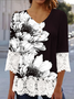 Women Floral Three Quarter Sleeve Blouse Spring/Fall V Neck Daily Casual Top