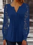 Women's Long Sleeve Blouse Spring/Fall Floral Lace Jersey V Neck Daily Going Out Casual Top