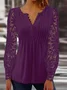 Women's Long Sleeve Blouse Spring/Fall Floral Lace Jersey V Neck Daily Going Out Casual Top