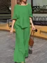 Women's Cotton Plain Daily Going Out Two Piece Set Half Sleeve Casual Summer Top With Pants Matching Set