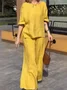 Women's Cotton Plain Daily Going Out Two Piece Set Half Sleeve Casual Summer Top With Pants Matching Set