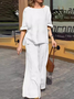 Women's Cotton Plain Daily Going Out Two Piece Set Half Sleeve Casual Summer Top With Pants Matching Set