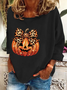 Women's Crew Neck Halloween (pumpkin) Casual Spring/Fall Cotton-Blend Long Sleeve Sweatshirt