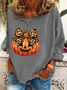Women's Crew Neck Halloween (pumpkin) Casual Spring/Fall Cotton-Blend Long Sleeve Sweatshirt