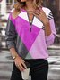 Women's V Neck Geometric Zipper Casual Spring/Fall Long Sleeve Sweatshirt