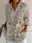 Women's Long Sleeve Shirt Spring/Fall Floral Shirt Collar Daily Going Out Casual Top