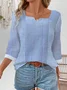 Women's Three Quarter Sleeve Tee T-shirt Spring/Fall Striped Cotton Notched Daily Going Out Casual Top