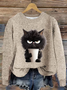Women's Winter Cat Casual Long Sleeve Crew Neck Knitted Sweater