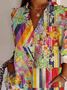 Women's Floral Long Sleeve Shirt Spring/Fall Striped Shirt Collar Daily Going Out Casual Top