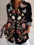 Women Ethnic Long Sleeve Shirt Spring/Fall Shirt Collar Daily Vintage Top