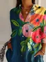 Women's Long Sleeve Shirt Spring/Fall Floral Shirt Collar Daily Going Out Casual Top