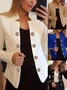 Women's Spring/Fall Outerwear Casual Buckle Plain Long Sleeve V Neck Jacket