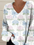 Women Floral Long Sleeve Blouse Spring/Fall V Neck Daily Casual Top