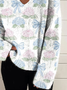 Women Floral Long Sleeve Blouse Spring/Fall V Neck Daily Casual Top