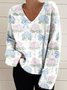 Women Floral Long Sleeve Blouse Spring/Fall V Neck Daily Casual Top