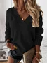 Women's Spring/Fall Plain Casual Long Sleeve V Neck Yarn/Wool Yarn Sweater