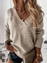 Women's Spring/Fall Plain Casual Long Sleeve V Neck Yarn/Wool Yarn Sweater