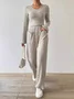 Women Plain Zipper Two-Piece Set Daily Long Sleeve Casual Spring/Fall Top With Pants Matching Set